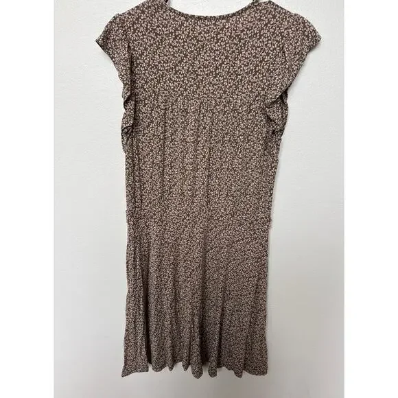 Boden Jersey Knit Flutter Sleeve Ditzy Floral Smocked Green Dress Pockets US 10 - Picture 2 of 8